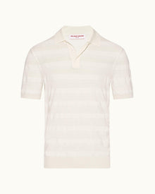 Matchstick/Sea Mist Towelling Stripe Organic Cotton Polo Shirt | Matchstick/Sea Mist