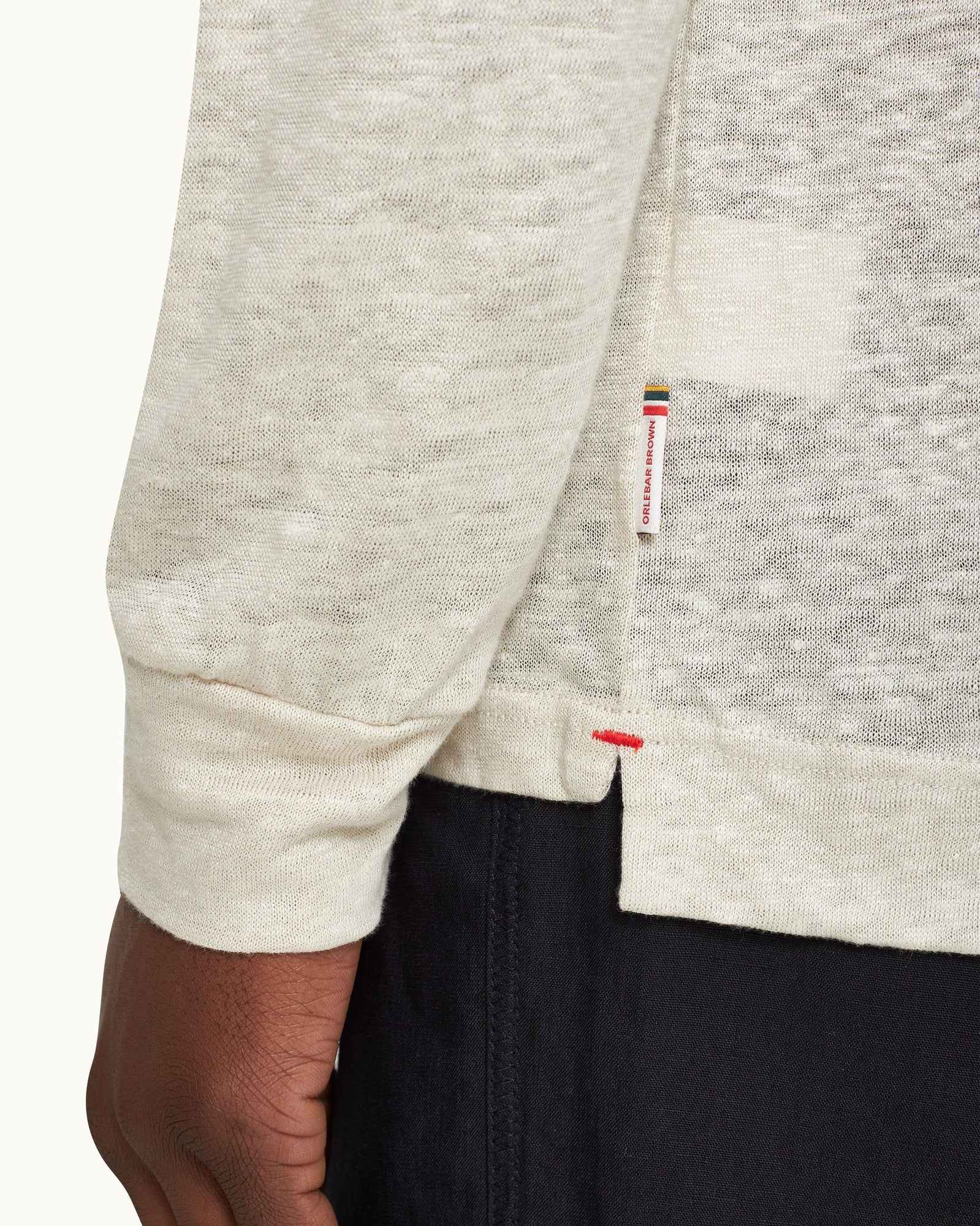 Felix Pebble Tailored Fit Long-Sleeve Slub Linen Polo Shirt | Pebble