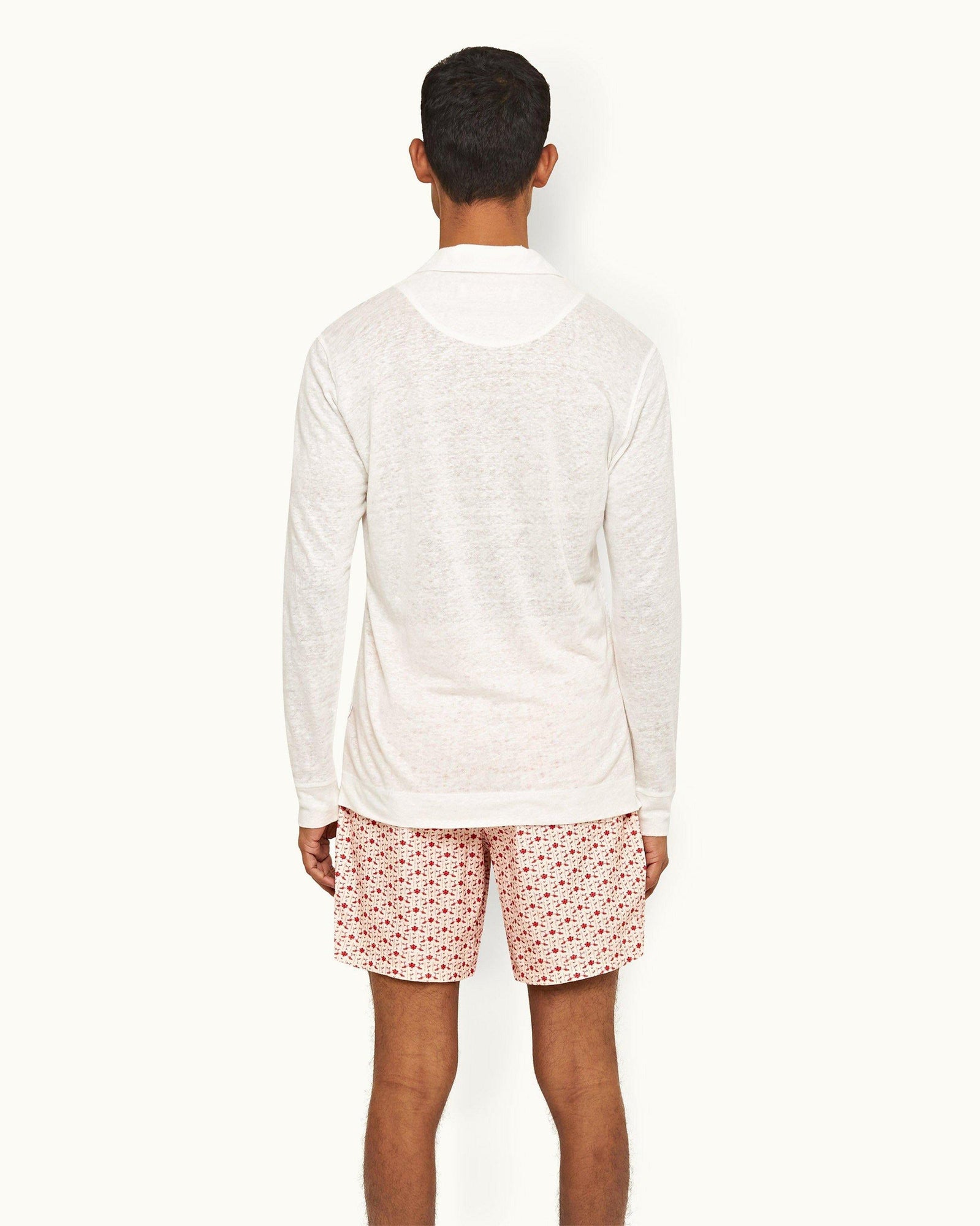 Felix Sea Mist Tailored Fit Long-Sleeve Resort Collar Linen Polo Shirt | Sea Mist