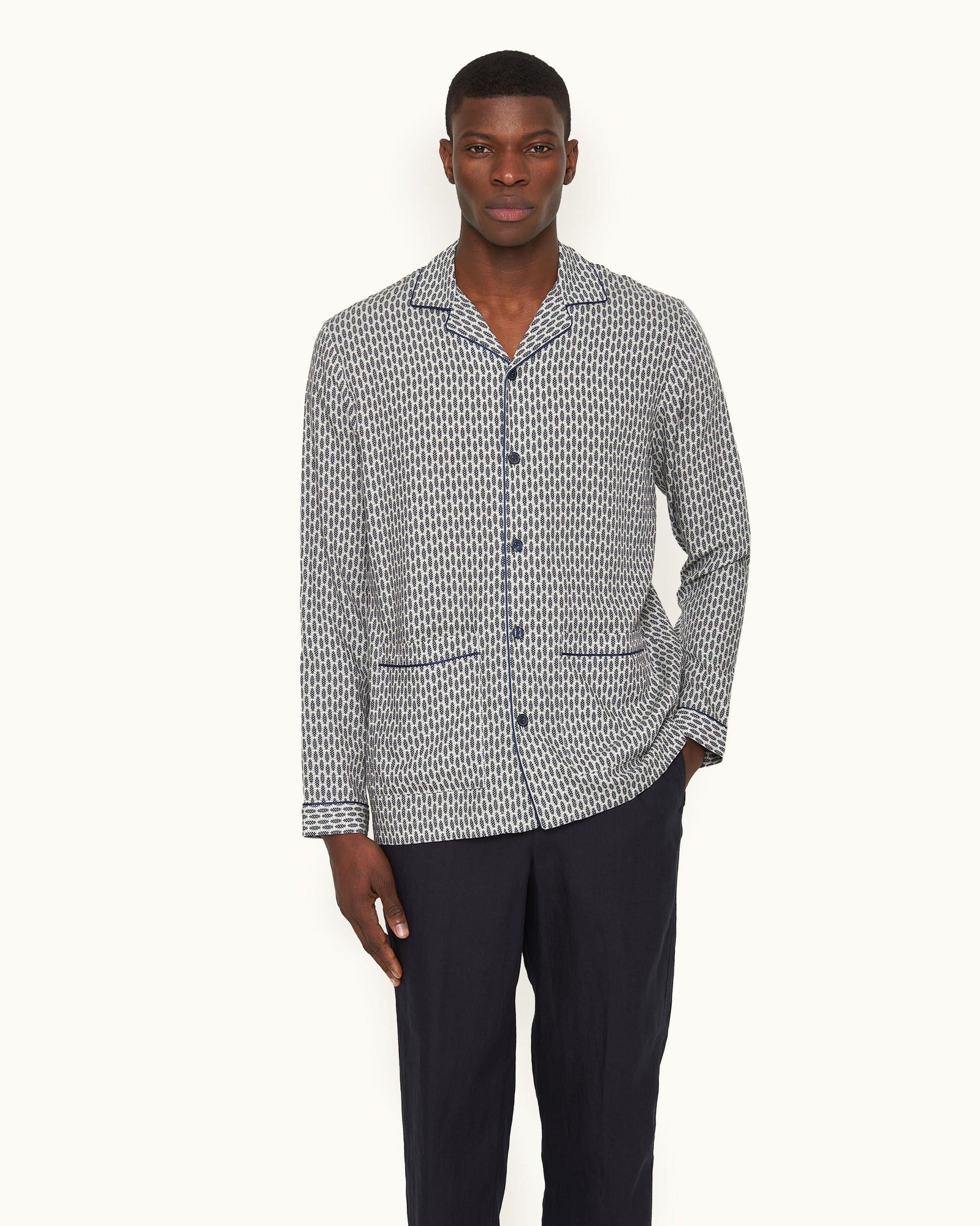 Perez Print Capri Collar Resort-Style Shirt Woven In Italy in Chai colour | Chai