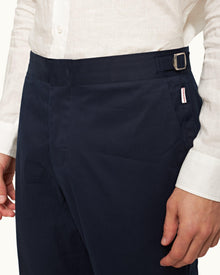 Griffon Silk Tailored Fit Cotton-Silk Trousers In Night Iris Blue | Night Iris