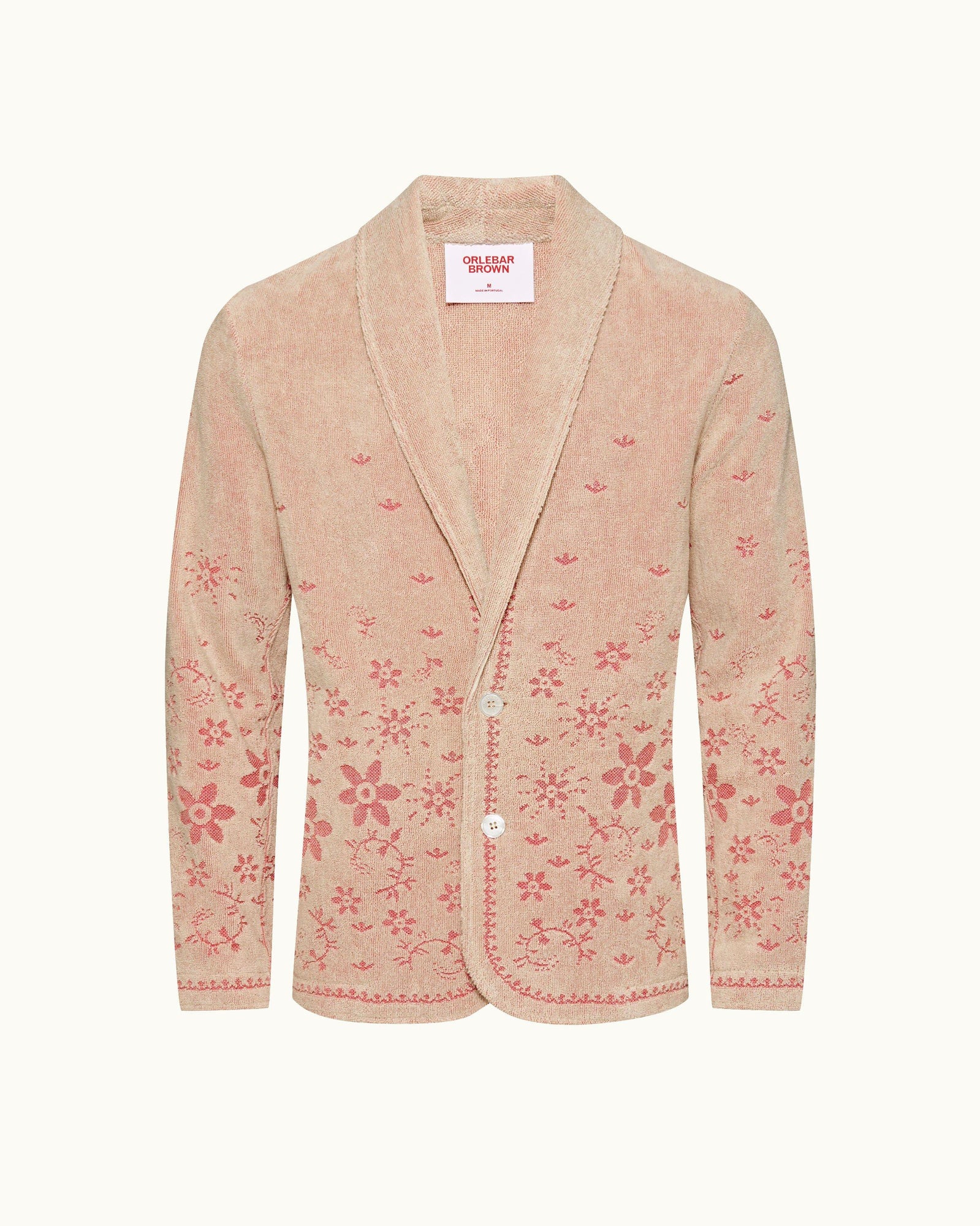 Hallburg White Sand Relaxed Fit Two-Button Floral Jacquard Towelling Blazer | White Sand