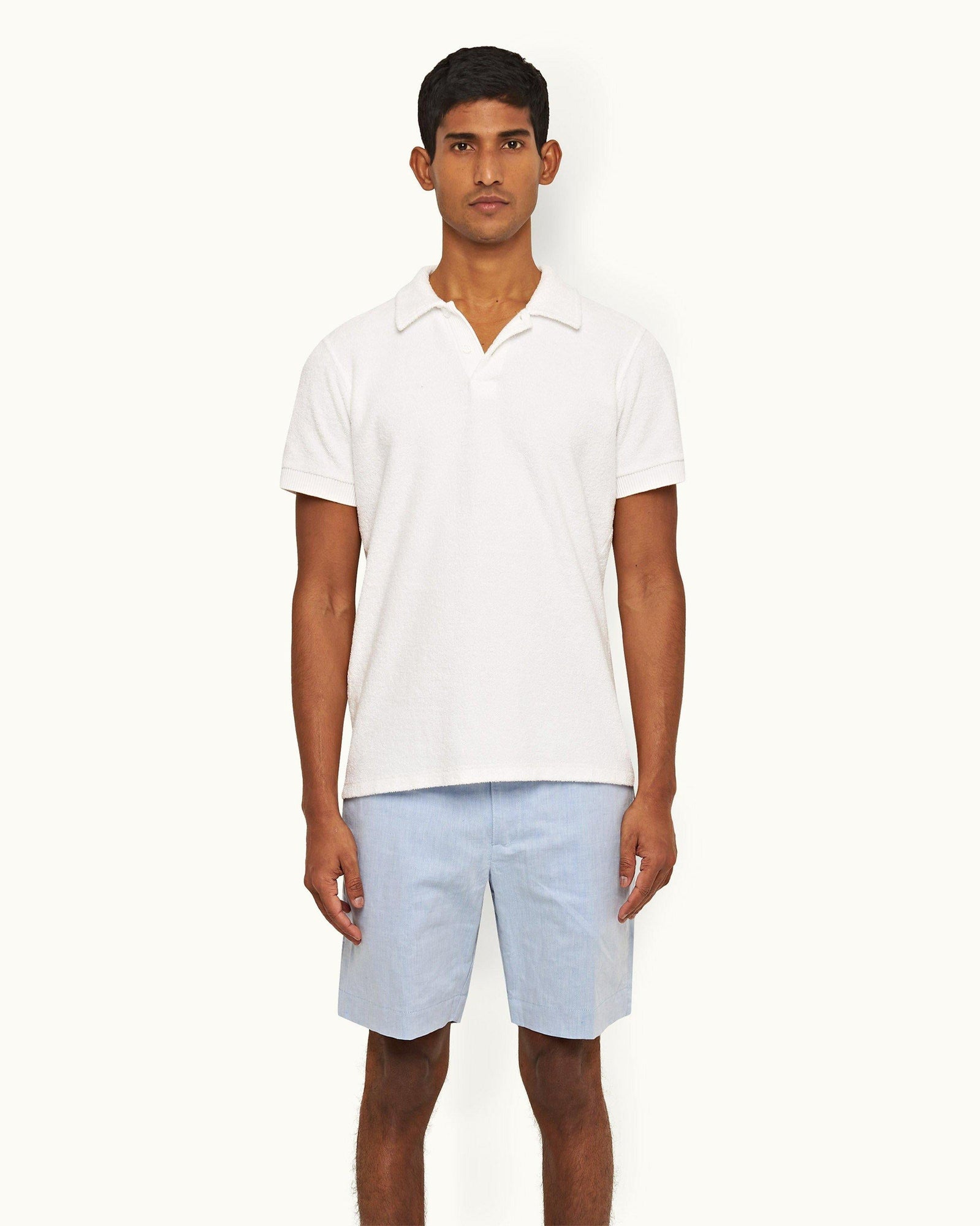 Harrop Light Blue Two-Tone Effect Tailored Fit Cotton-Linen Shorts | Light Blue