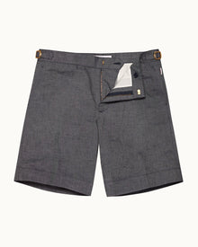 Harrop Linen Navy Two-Tone Effect Tailored Fit Cotton-Linen Shorts | Navy