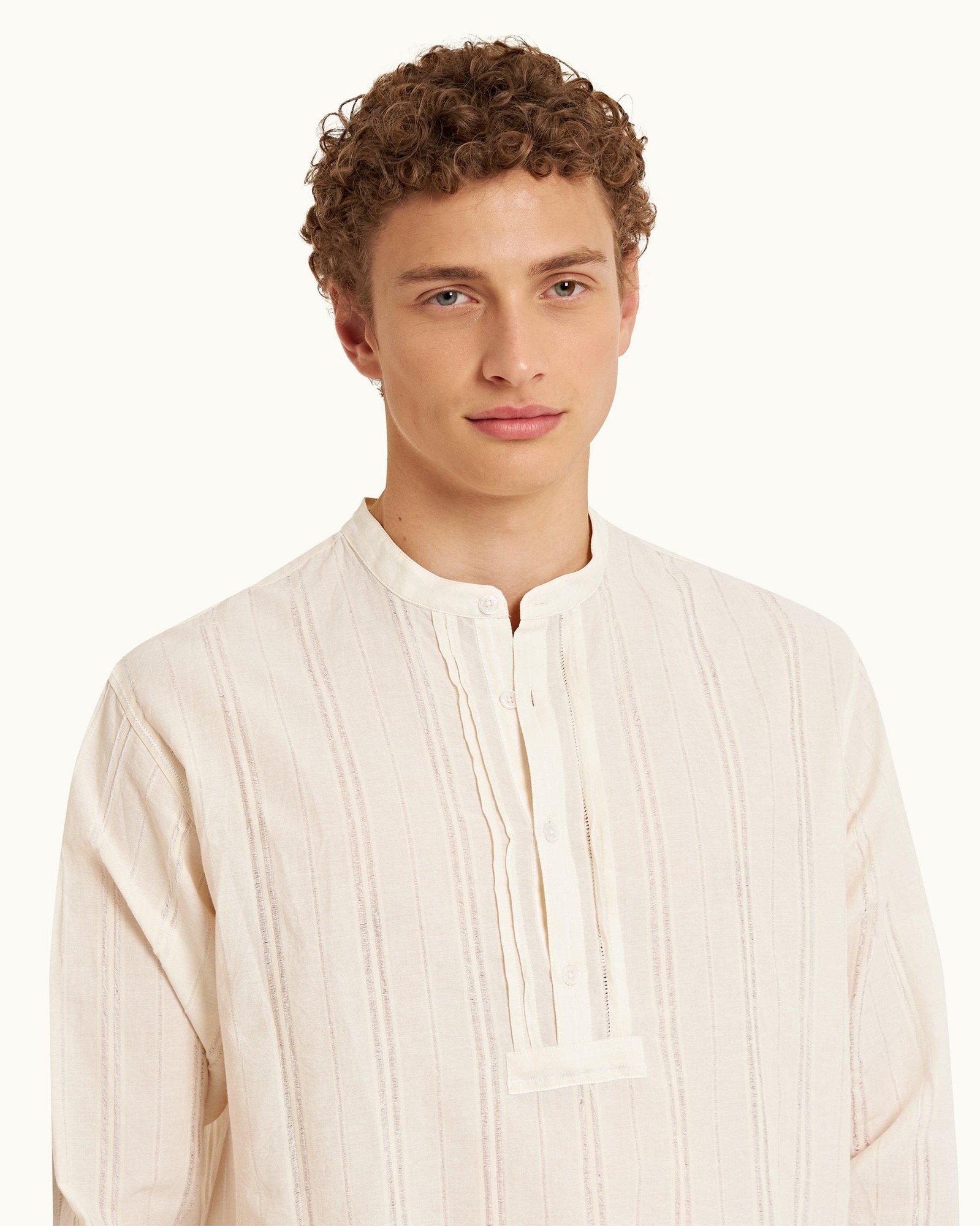 White Easy Fit Overhead Texture Cotton Stripe Shirt | White