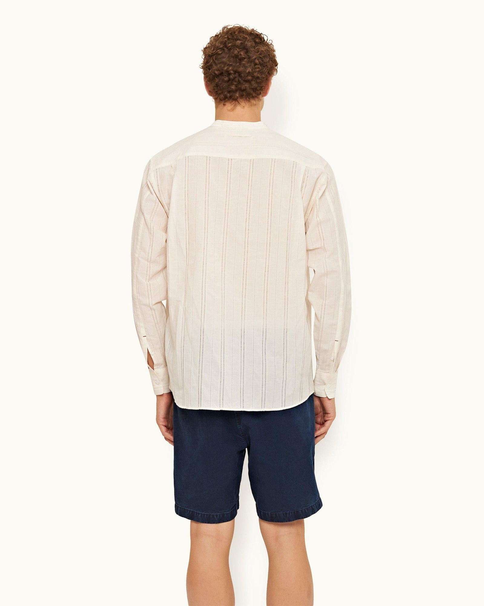 White Easy Fit Overhead Texture Cotton Stripe Shirt | White