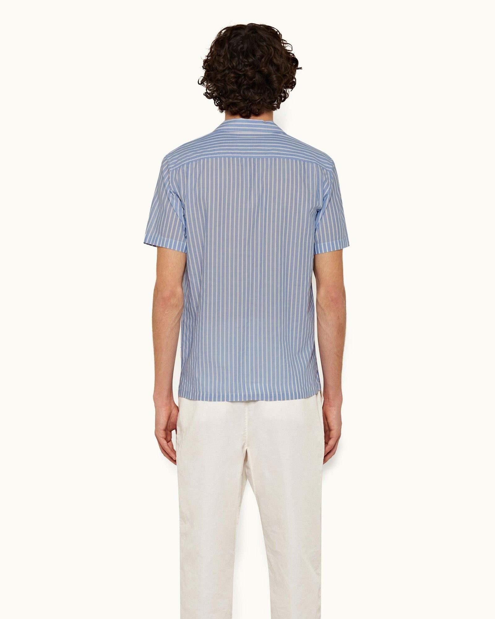 Ice Blue/White Classic Stripe Capri Collar Shirt | Ice Blue/White