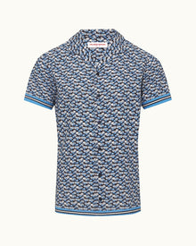 Night Iris/Powerded Sky Fantasy Floral Capri Collar Shirt | Night Iris/Powdered Sky