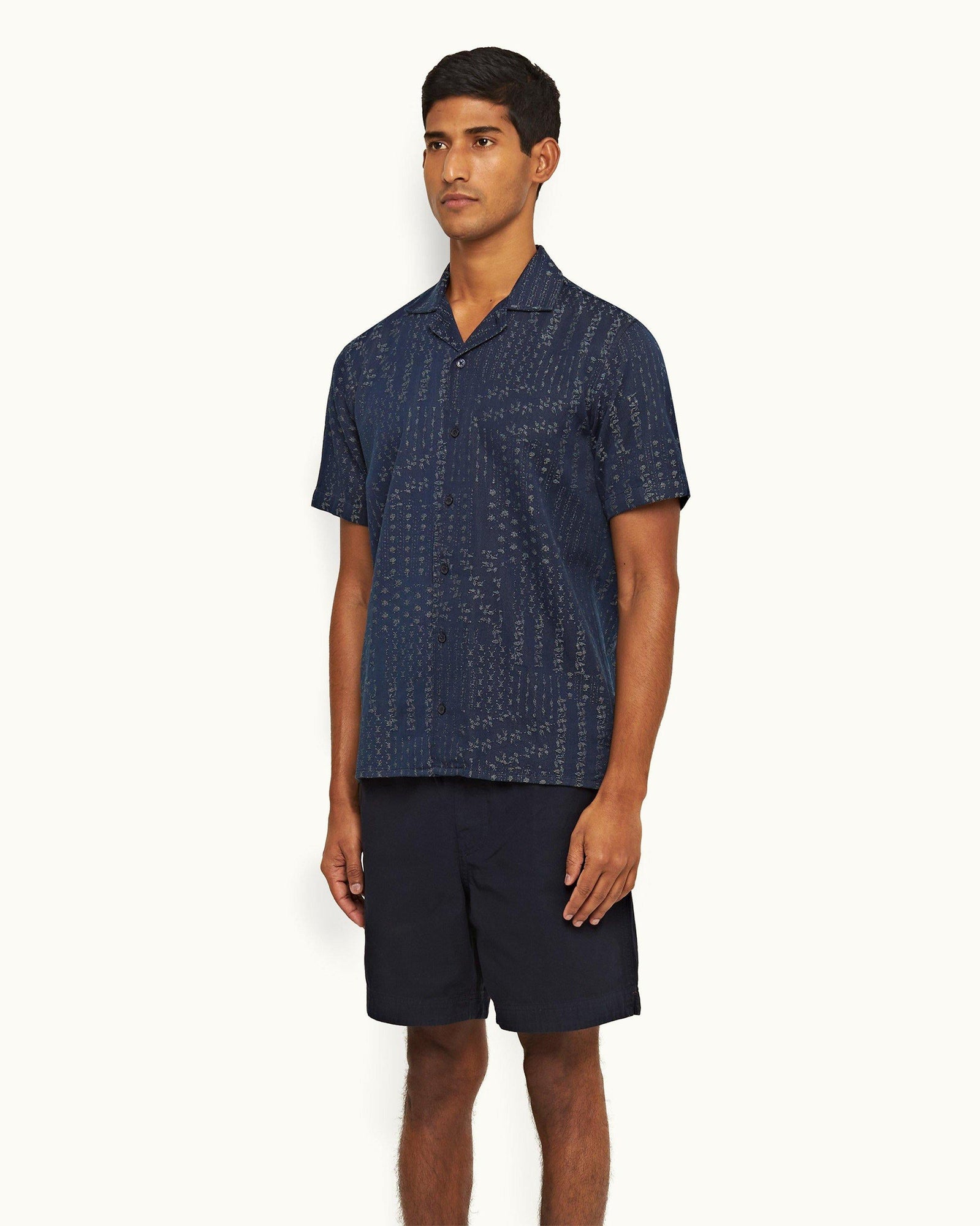 Indigo Solo Pastiche Capri Collar Jacquard Denim Shirt | Indigo