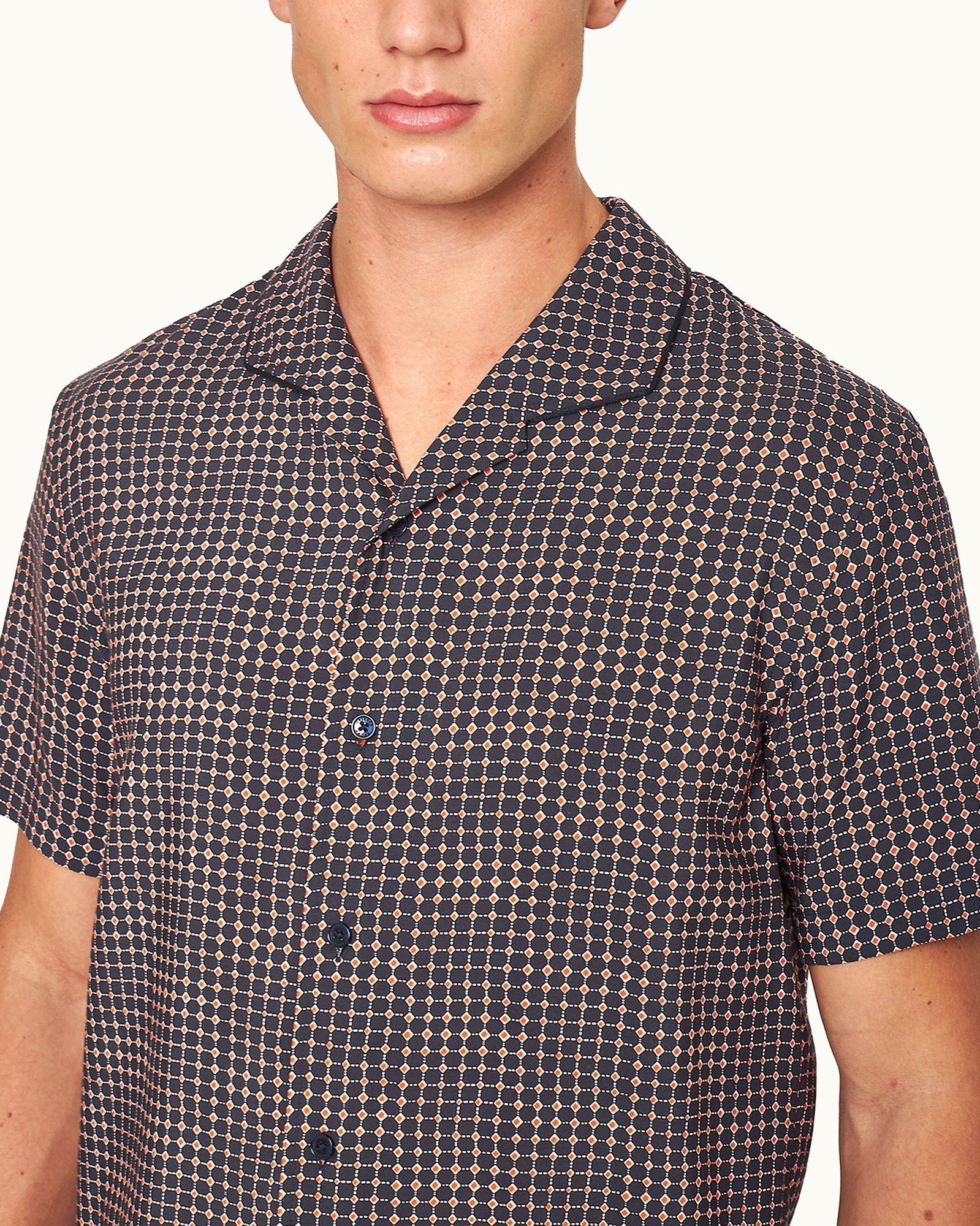 Azul Blue/Firestone Tiescape Print Classic Fit Capri Collar Shirt | Azul Blue/Firestone