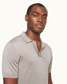 Horton Silk Tailored Fit Merino-Silk Knit Polo Shirt In Demille Grey | Demille Grey