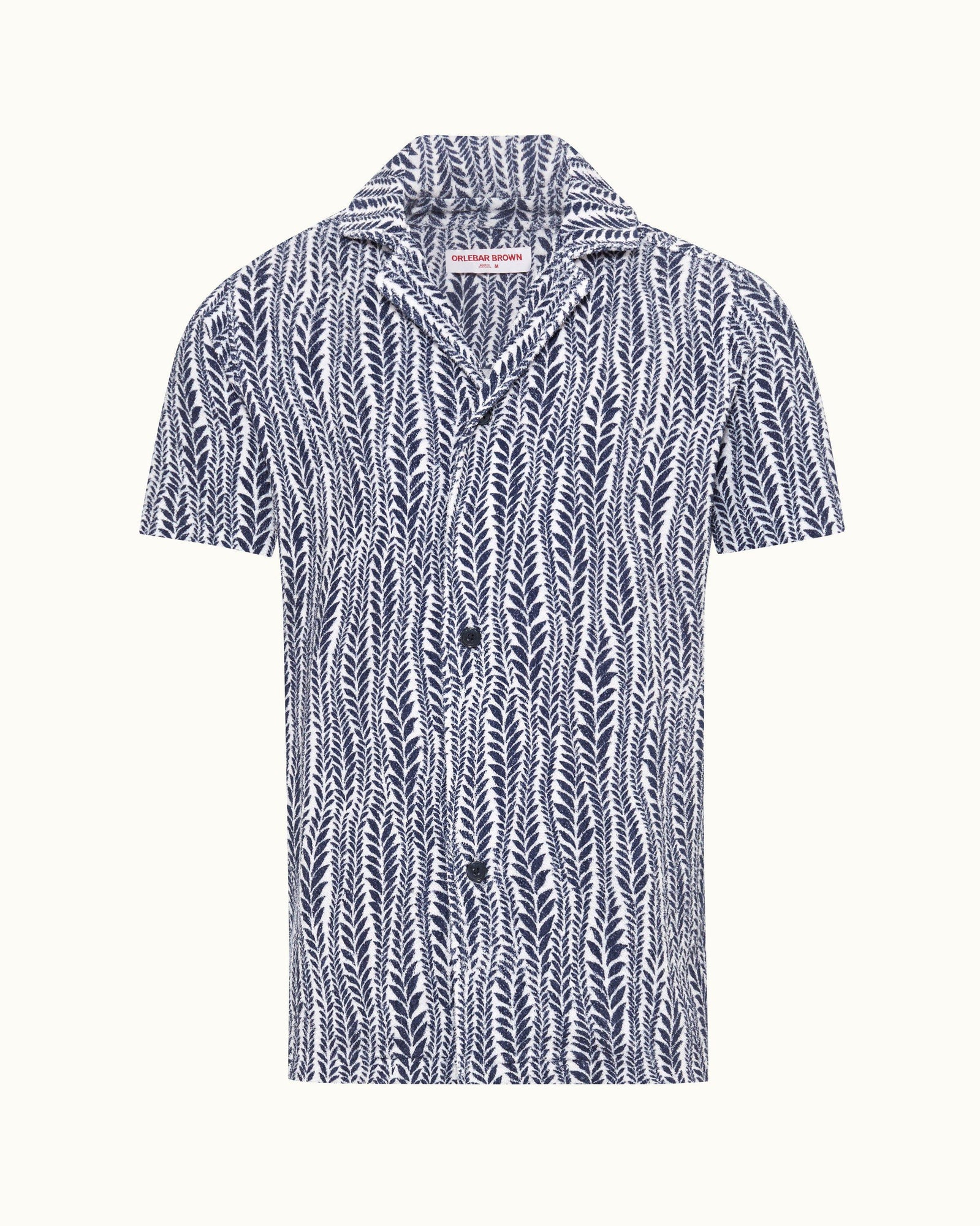 Howell White/Lagoon Blue Fern Relaxed Fit Capri Collar Short-Sleeve Shirt | White/Lagoon Blue