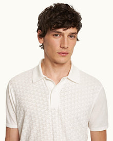 Jarrett Jacquard Classic Fit Jacquard Knitted Rib Cotton-Modal Polo Shirt In White | White