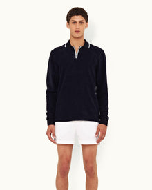 Night Iris Classic Fit Half-Zip Long-Sleeve Polo Shirt | Night Iris