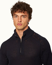 Night Iris Classic Fit Half-Zip Organic Cotton Jumper | Night Iris