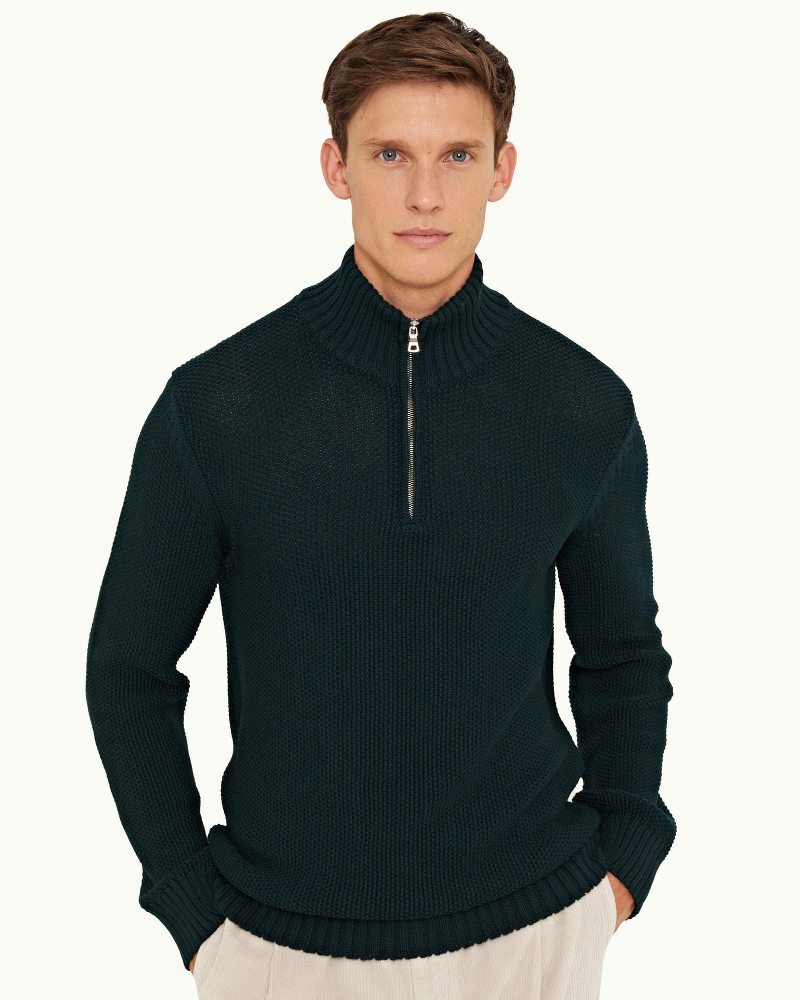 Bristlecone Pine Half Zip Waffle Knit Merino Jumper | Bristlecone Pine