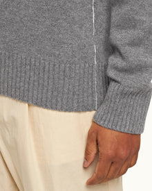 Grey Melange/Sea Mist Stripe Tipping Cashmere Jumper | Grey Melange/Sea Mist