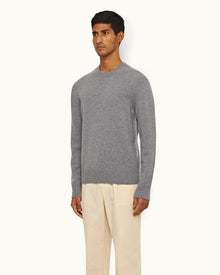 Grey Melange/Sea Mist Stripe Tipping Cashmere Jumper | Grey Melange/Sea Mist