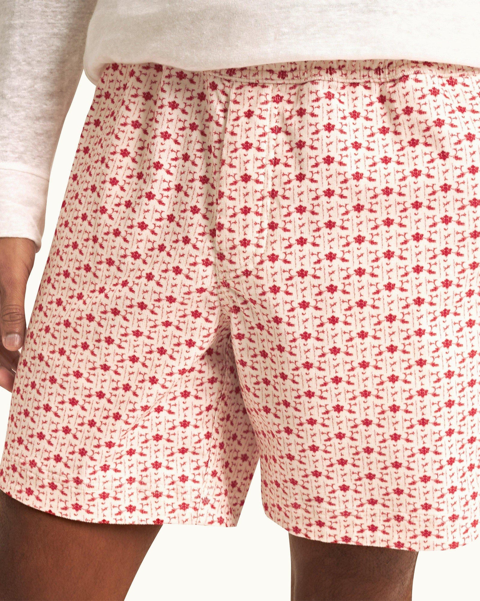 Sea Mist/Vermillion Bandana Relaxed Fit Drawcord Cotton Corduroy Shorts | Sea Mist/Vermillion
