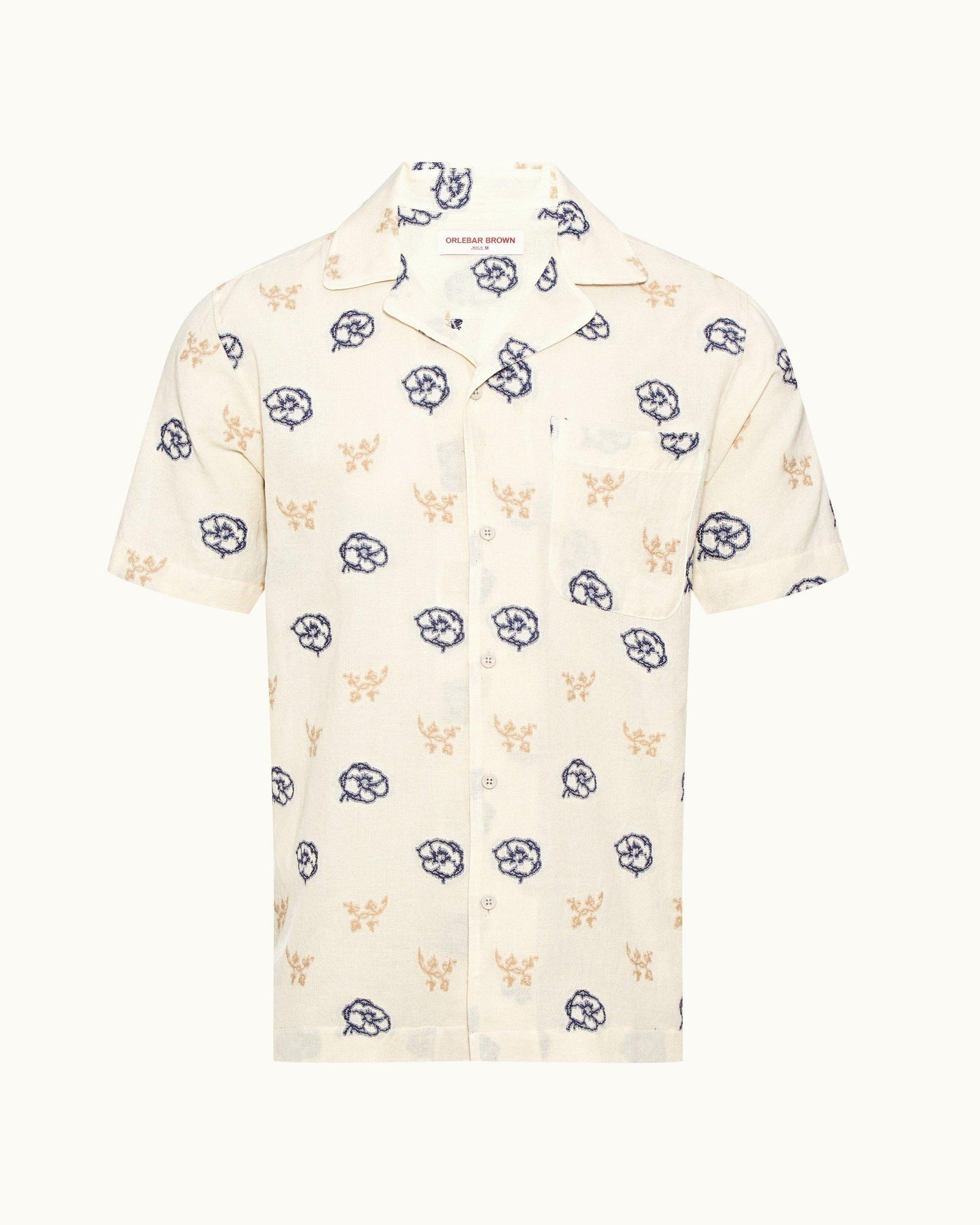 White Sand Fil Coupe Floral Relaxed Fit Capri Collar Shirt | White Sand