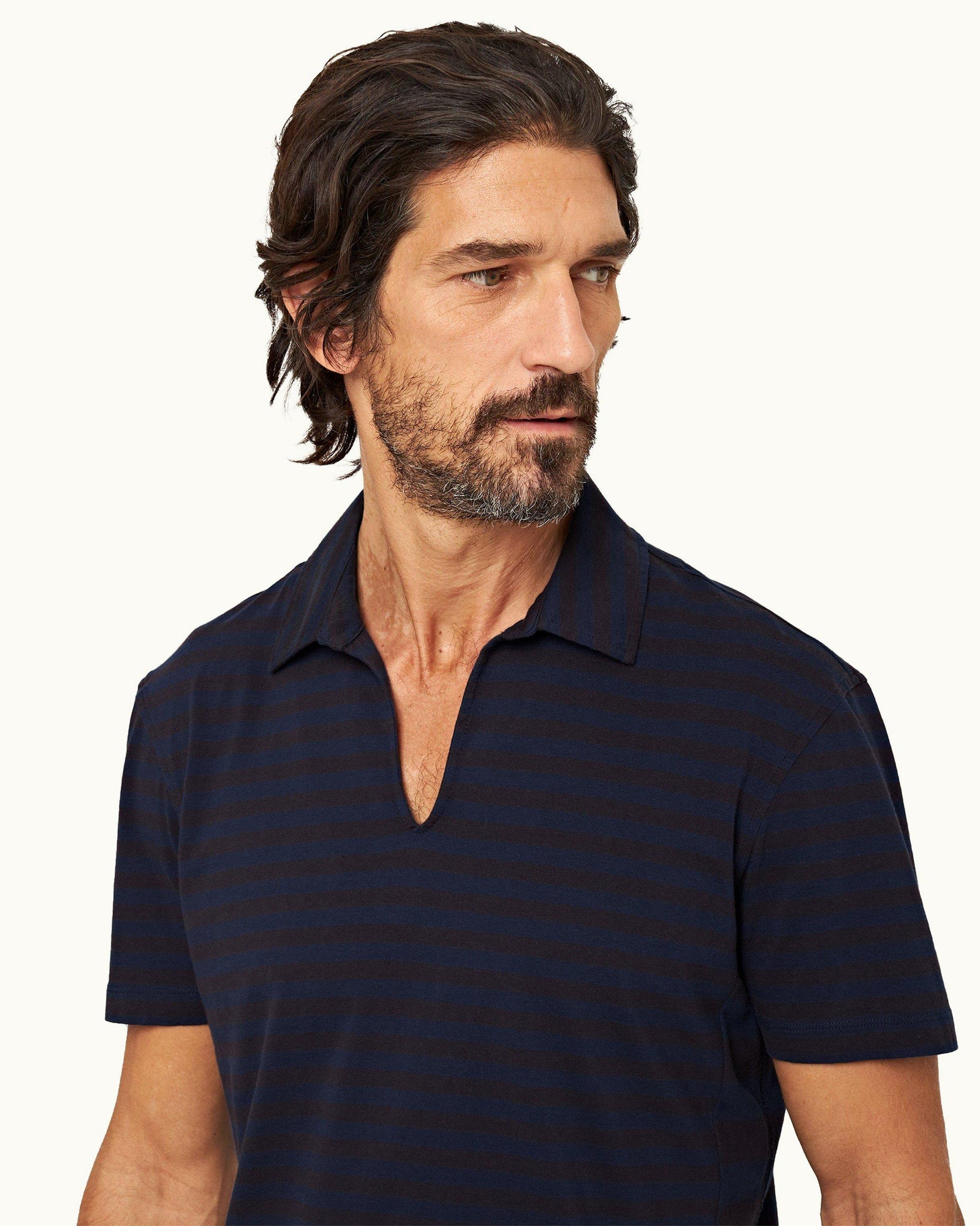 Dark Sapphire Classic Fit Organic Cotton Stripe Knit Polo Shirt | Dark Sapphire