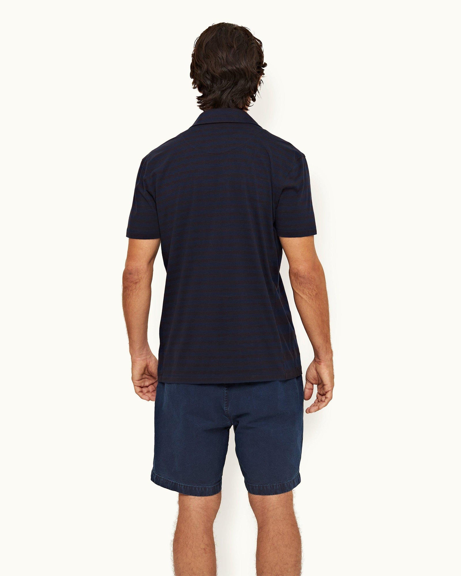 Dark Sapphire Classic Fit Organic Cotton Stripe Knit Polo Shirt | Dark Sapphire