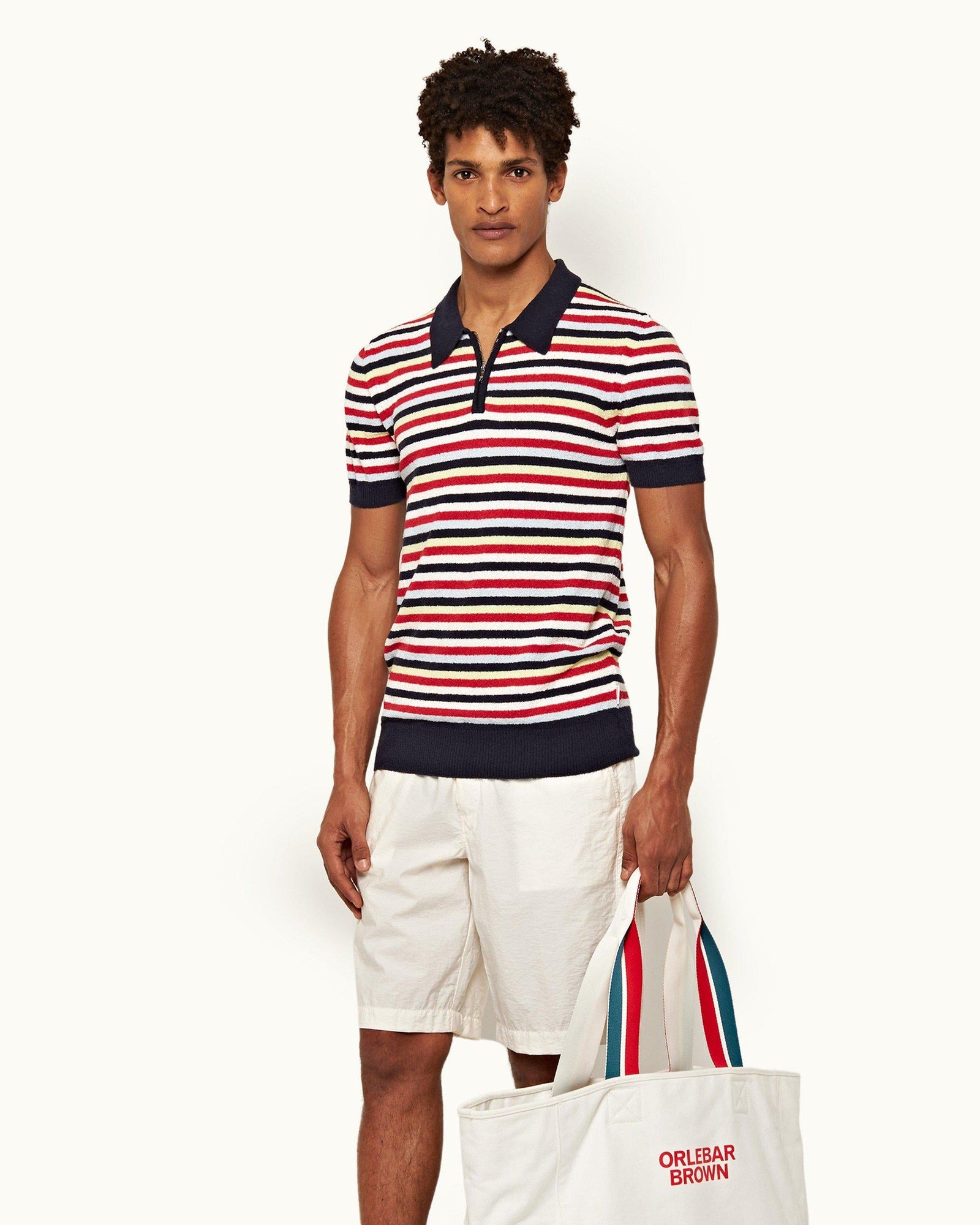 Mina Towelling Multi Towelling Stripe Tailored Fit Polo Shirt | Multi
