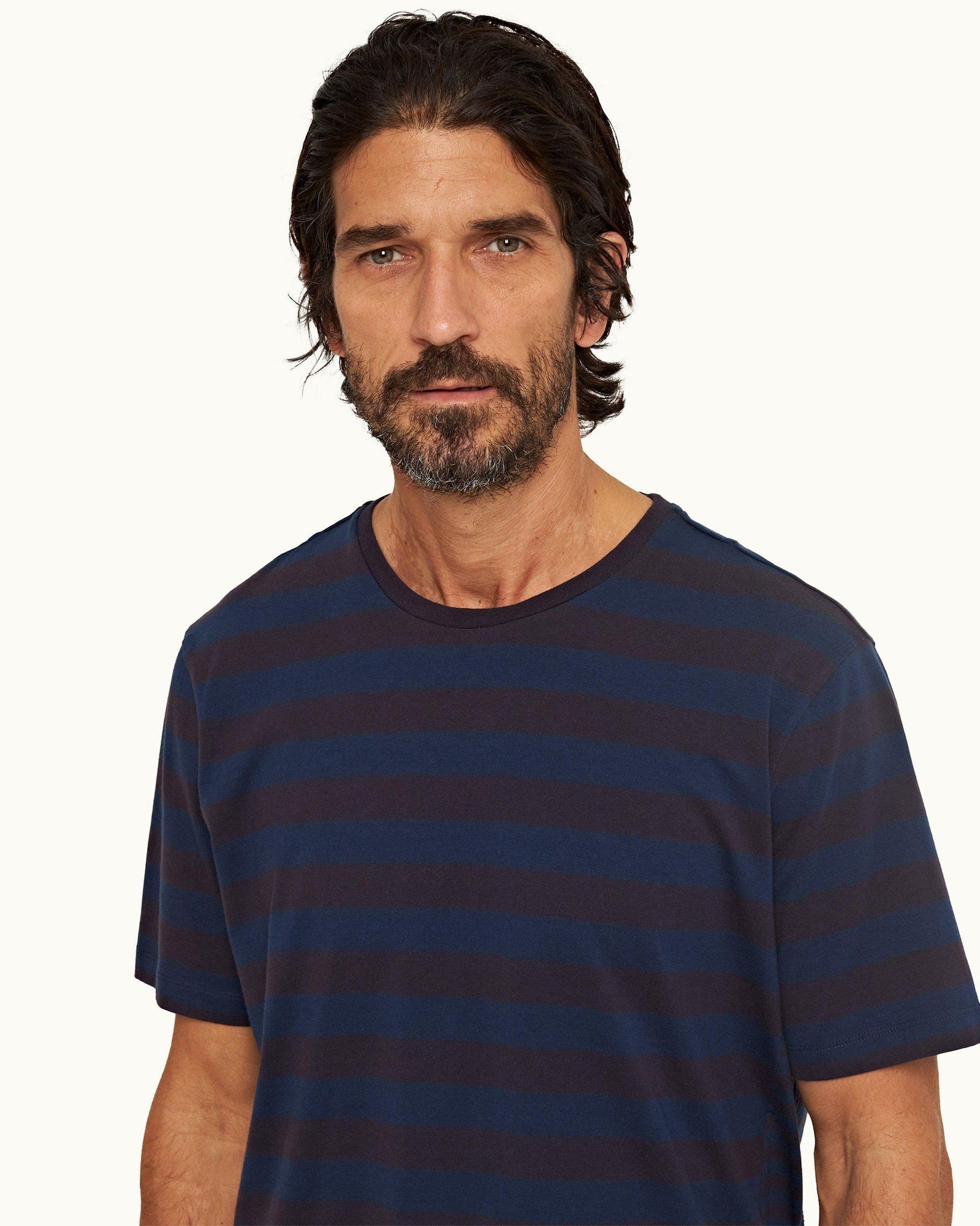 Dark Sapphire Mix Stripe Relaxed Fit Organic Cotton T-Shirt | Dark Sapphire