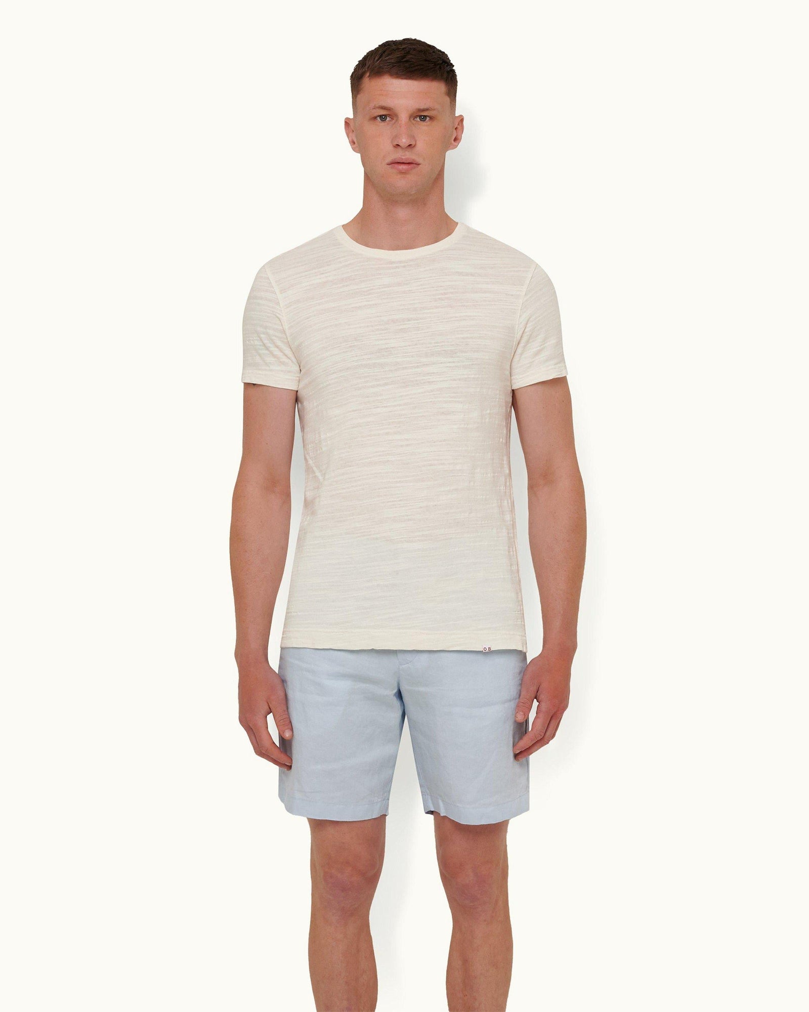 Norwich Linen Ice Blue Tailored Fit O.B Stripe Linen Shorts | Ice Blue