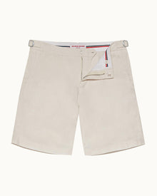 Norwich Linen White Sand Tailored Fit O.B Stripe Linen Shorts | White Sand