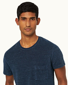 Indigo Rib Collar Classic Fit Cotton Towelling T-shirt | Indigo