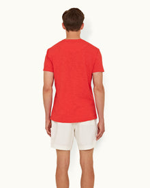Summer Red Crew Neck Garment Dye Cotton T-shirt | Summer Red