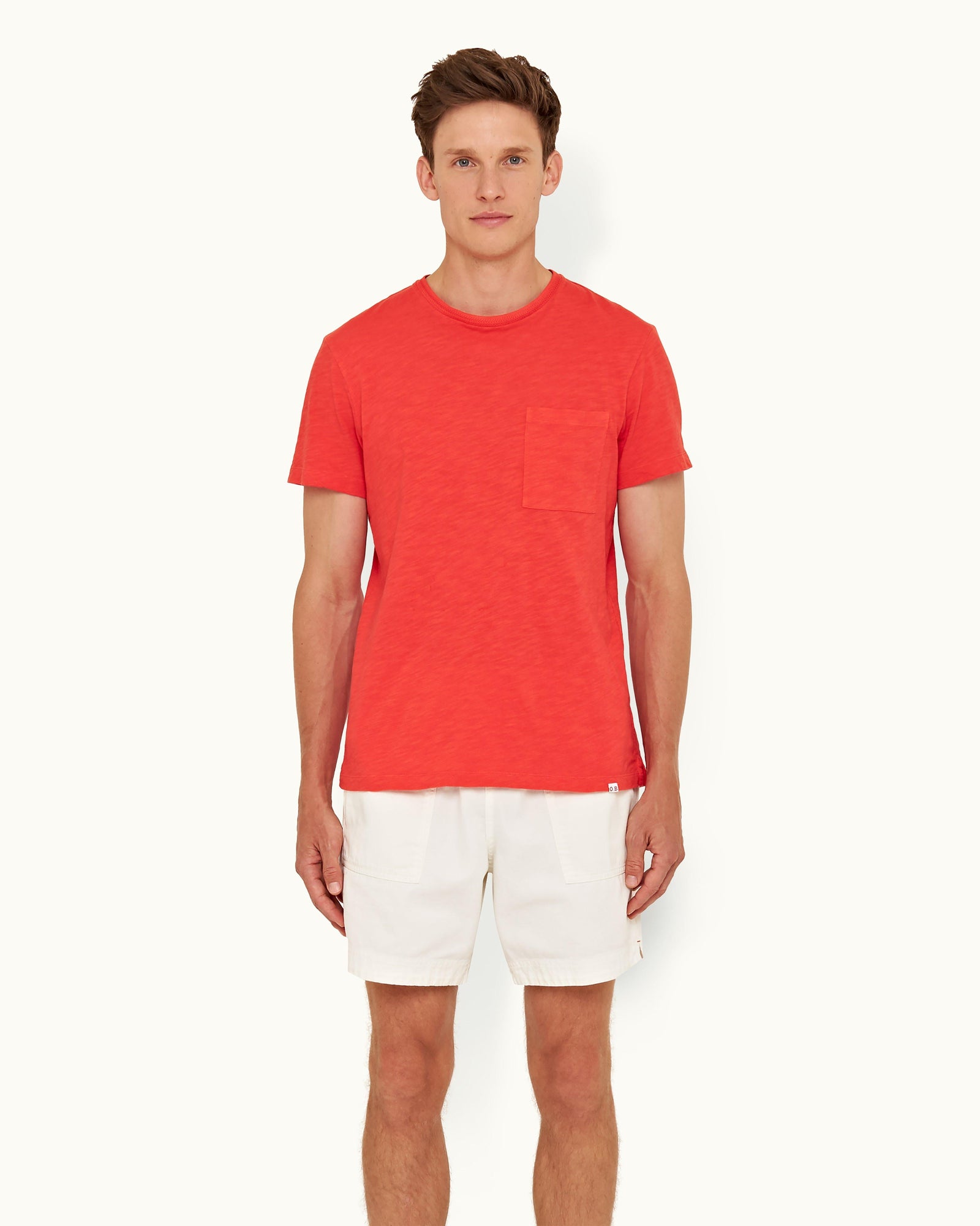 Summer Red Crew Neck Garment Dye Cotton T-shirt | Summer Red