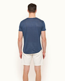 Ob-T Linen Classic Blue Tailored Fit Crew Neck Linen T-shirt | Classic Blue