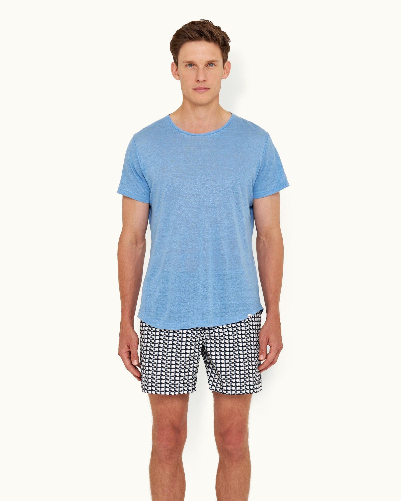 Ob-T Linen Mirage Blue Tailored Fit Crew Neck Linen T-shirt | Mirage Blue