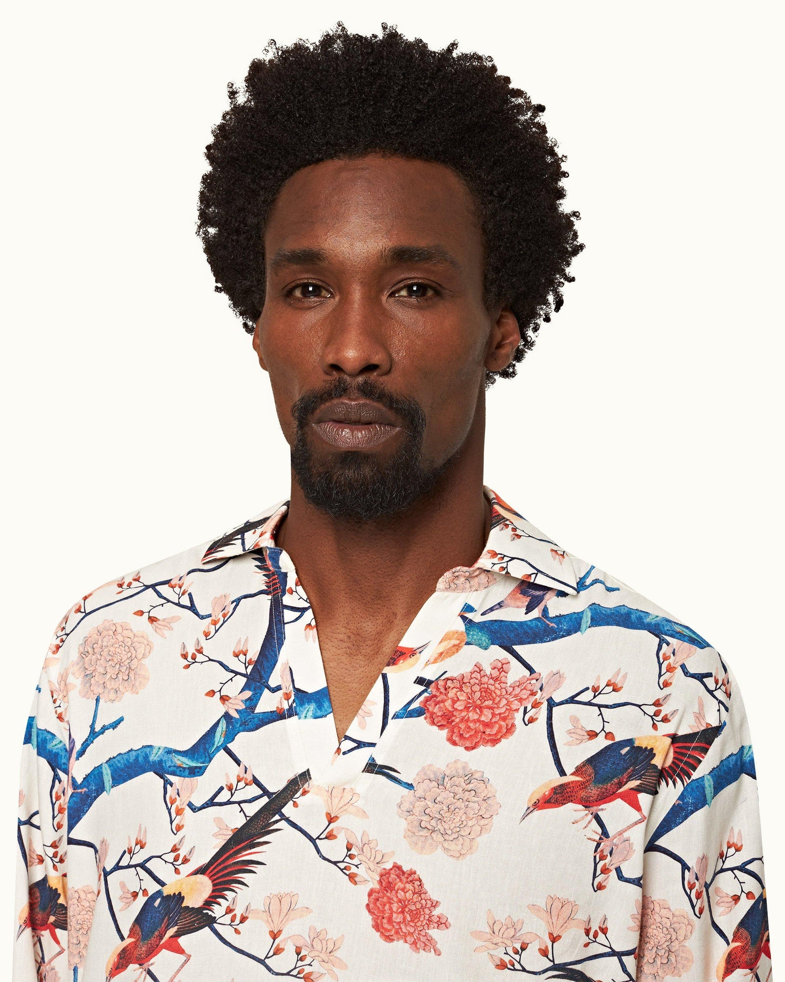 White Sand Relaxed Fit Classic Collar Open Placket Flight Of Fantasy Shirt | White Sand