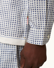 Ridley Linen White Sand/Azul Blue Tiescape Print Relaxed Fit Overhead Shirt | White Sand/Azul Blue