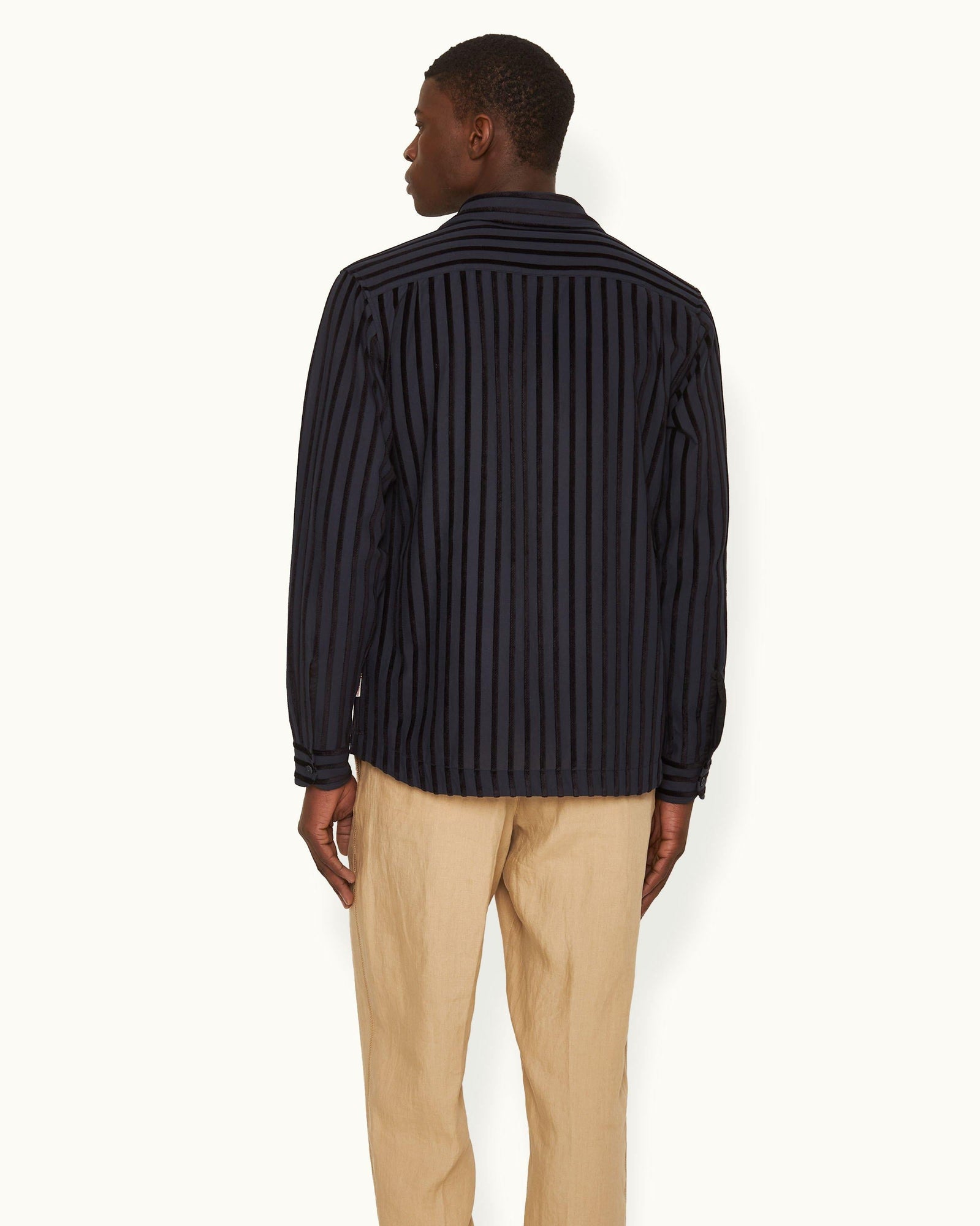 Ridley Tonal Chenille Stripe Relaxed Fit Overhead Shirt In Night Iris Blue | Night Iris