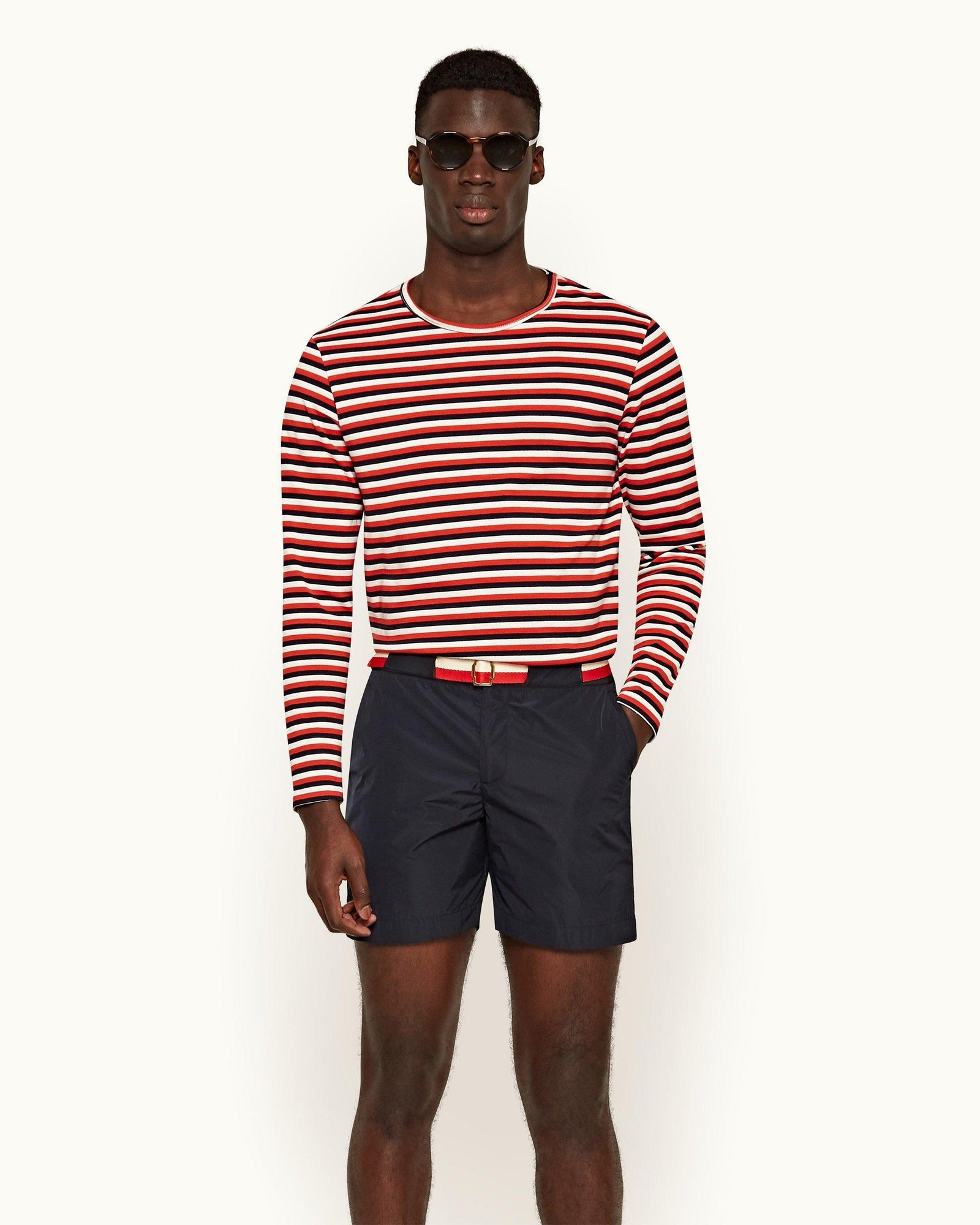 Sammy Stripe Ink/Summer Red/White Sand Stripe Long-Sleeve Cotton T-shirt | Ink/Summer Red/White Sand