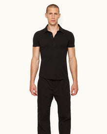 Sebastian Cotton Silk Black Tailored Fit Cotton-Silk Polo Shirt | Black