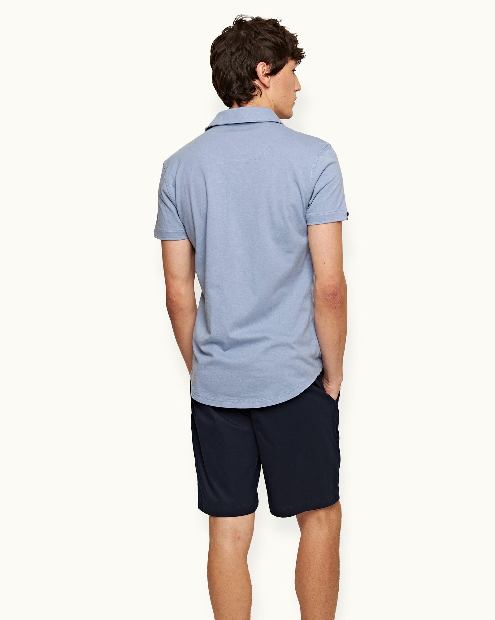 Sebastian Silk Tailored Fit Cotton-Silk Polo Shirt In Hush Blue | Hush