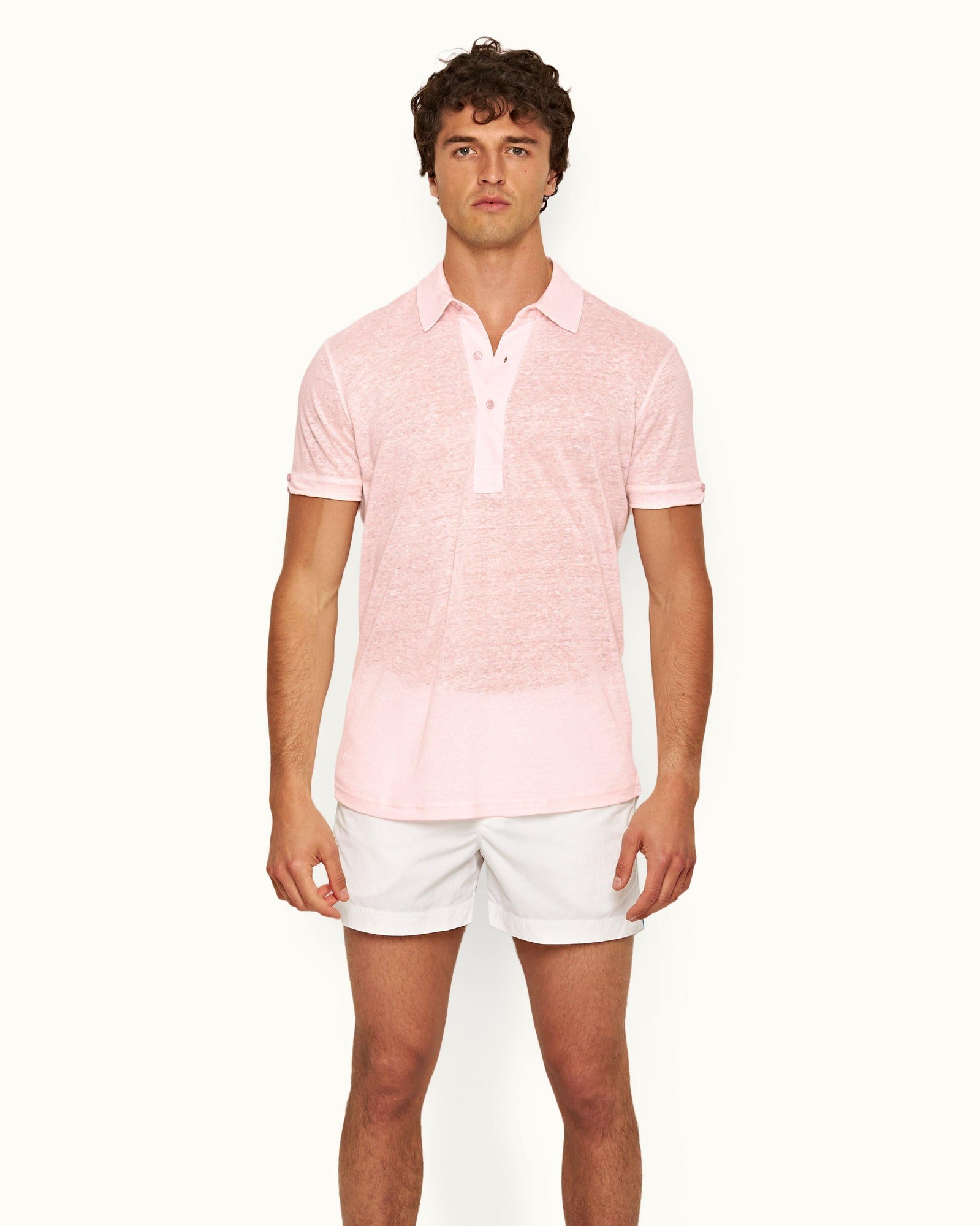 Sebastian Linen Rose Tailored Fit Short-Sleeve Linen Polo Shirt | Rose