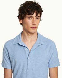 Sebastian  Towelling Tailored Fit Organic Cotton Towelling Polo Shirt In Cashew Colour | Blue Ash