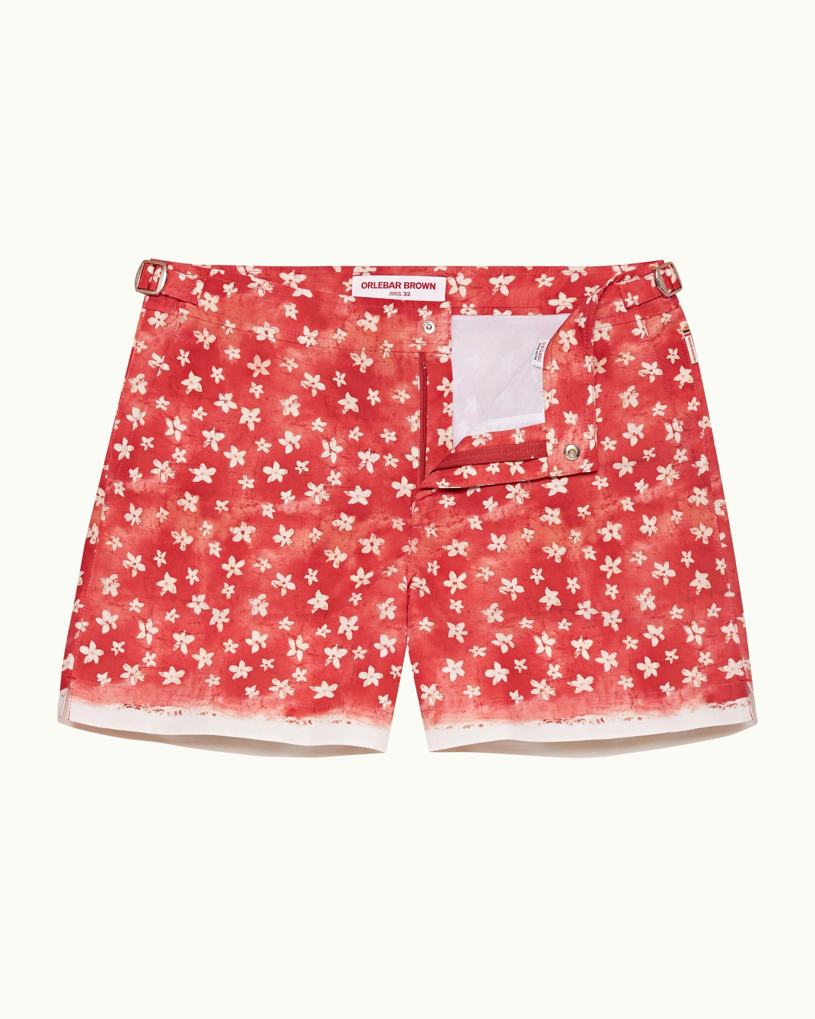 Setter Budding Life Print Shorter-Length Swim Shorts Woven In France in Cinnamon Summer Red colour | Cinnamon Summer Red