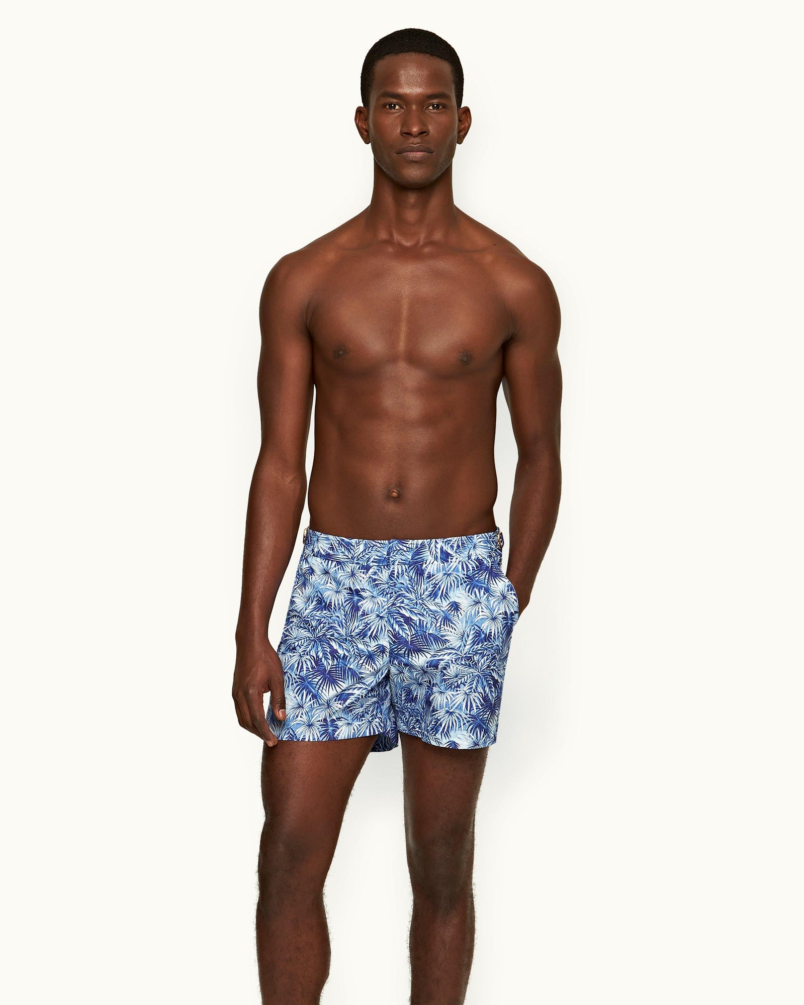 Setter Lagoon Blue Palmed Shorter-Length Swim Shorts | Lagoon Blue