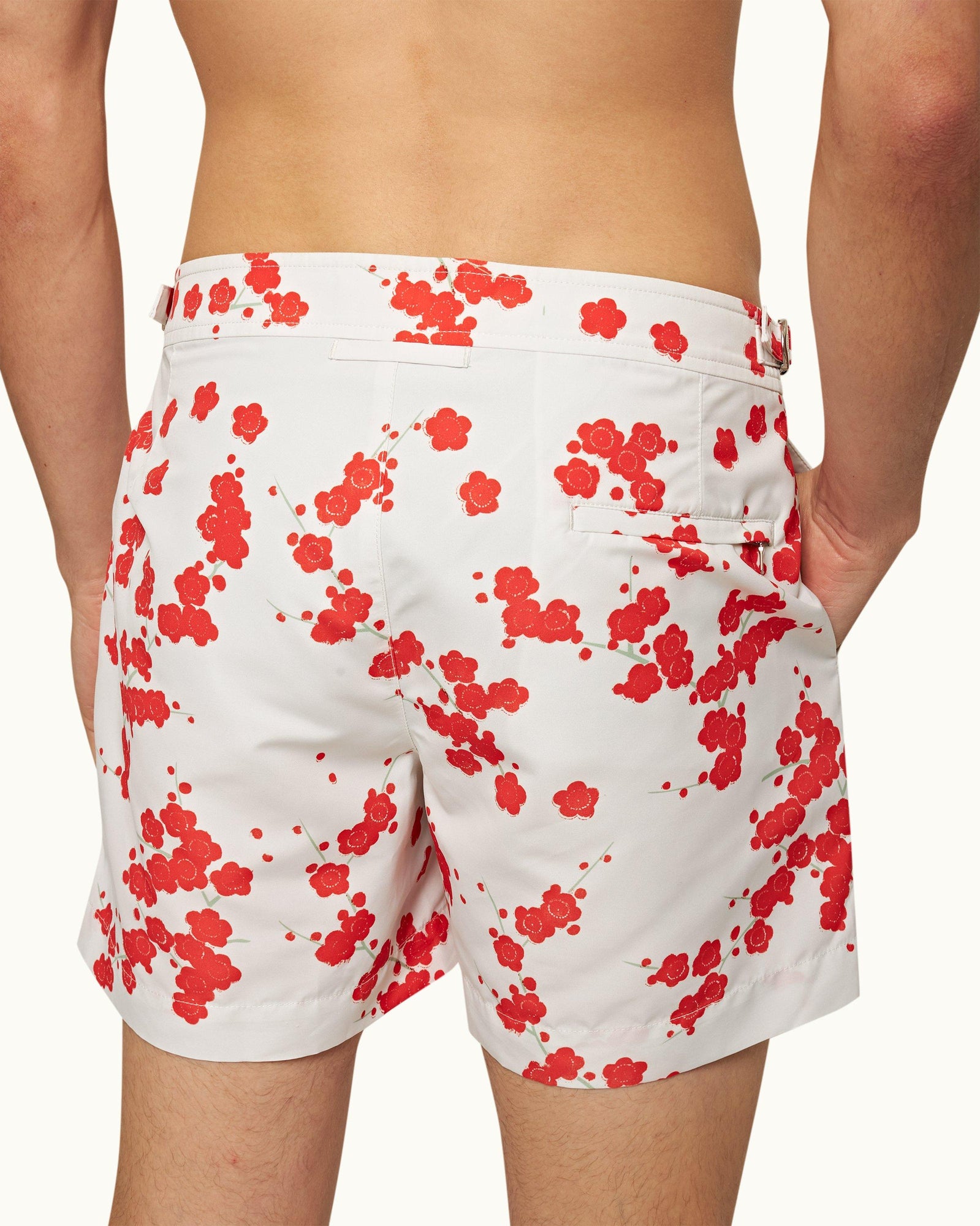 Setter Blossom Print Shorter-Length Swim Shorts In Red Plum Colour | Red