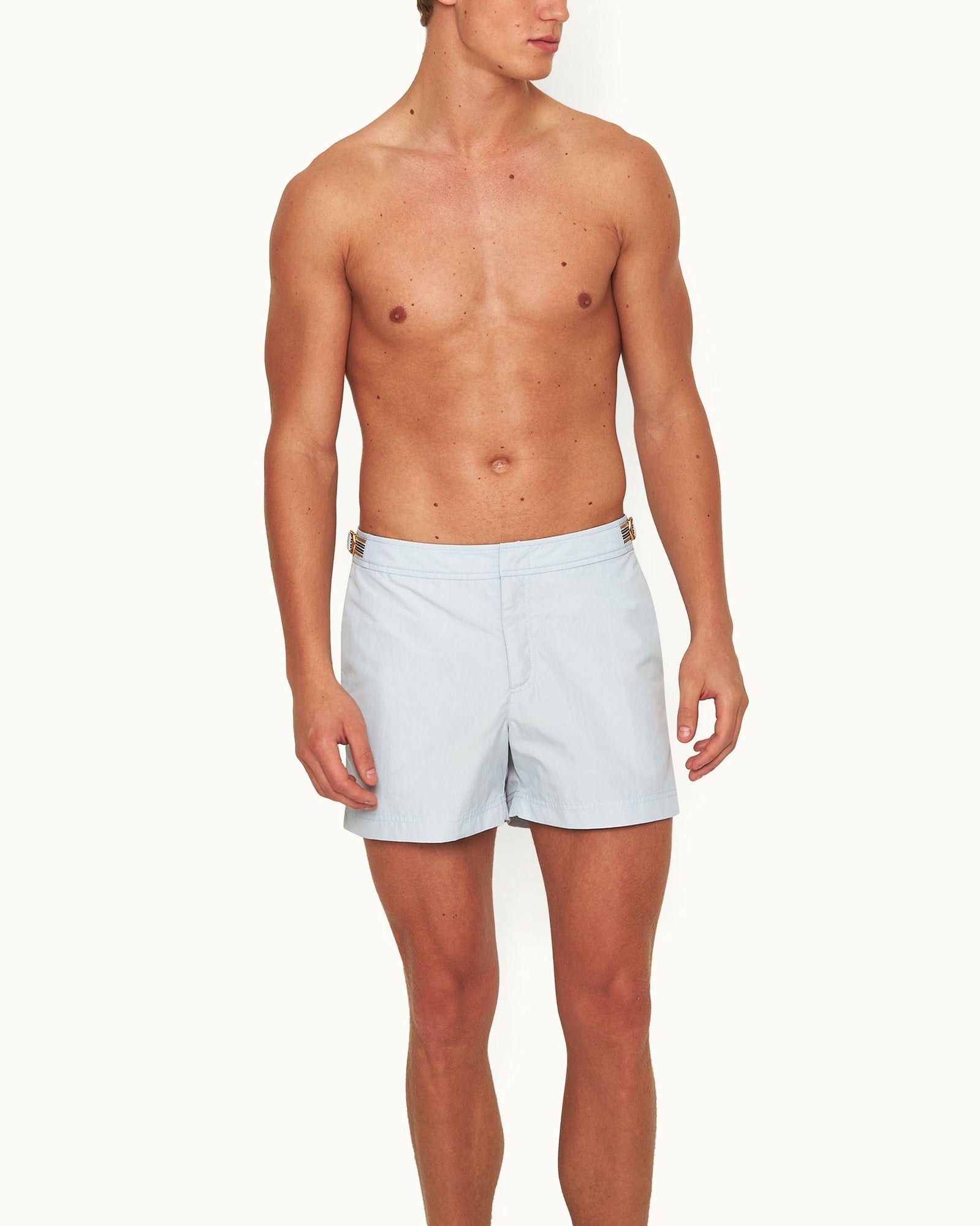 Light Sky Pool Shorter-Length Waist Tape Trim Swim Shorts | Light Sky Pool