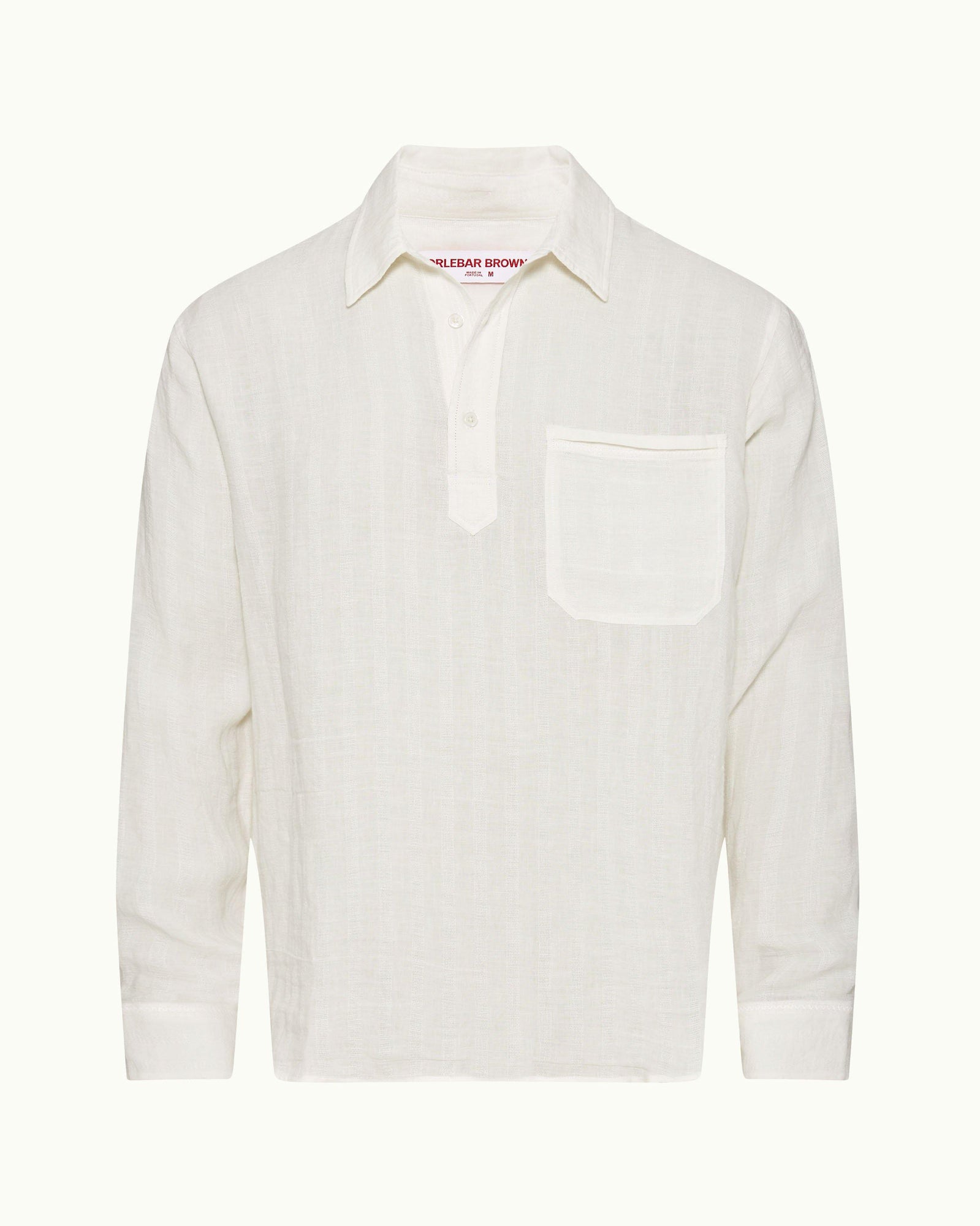 Linen Tonal Stripe Relaxed Fit Overhead Shirt Woven In Italy in Thasos Beach colour | Thasos Beach