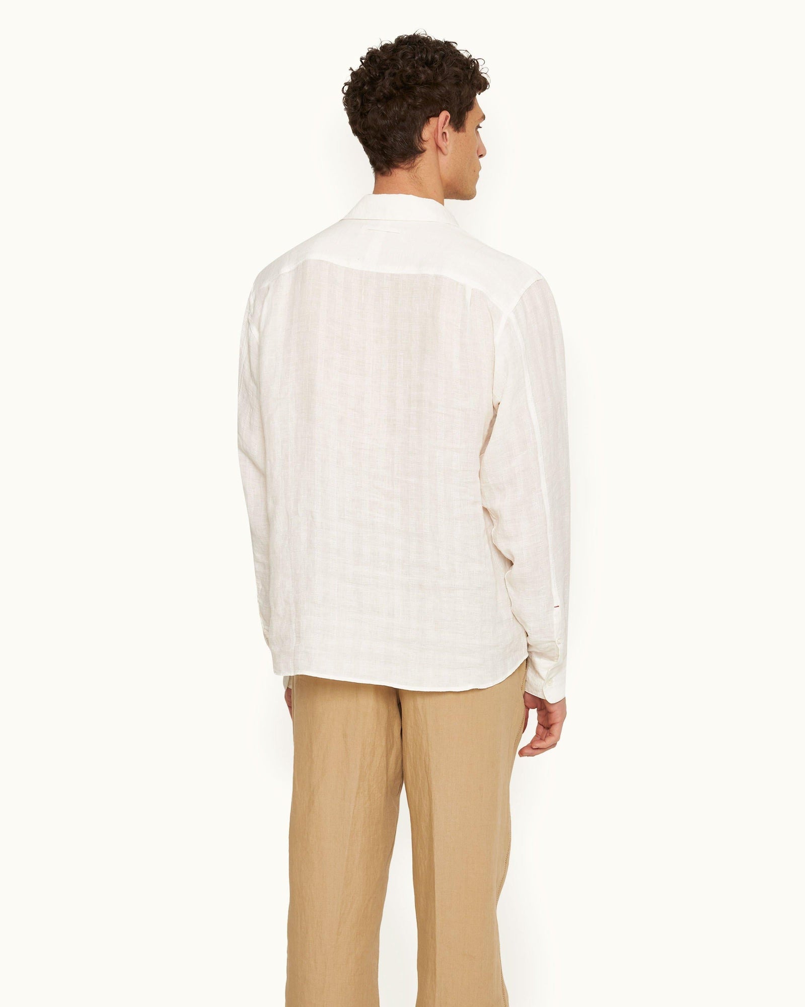 Linen Tonal Stripe Relaxed Fit Overhead Shirt Woven In Italy in Thasos Beach colour | Thasos Beach