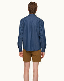 Shanklin Denim Washed Indigo Relaxed Fit Overhead Denim Shirt | Washed Indigo